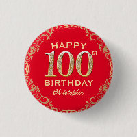 100th Birthday Party Red and Gold Glitter Frame