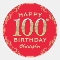 100th Birthday Party Red and Gold Glitter Frame