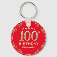 100th Birthday Party Red and Gold Glitter Frame