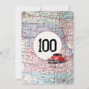 100th Birthday Party Red Retro Truck Invitation