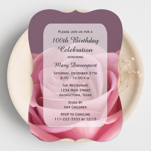 100th Birthday Party Rose Beauty Invitation (Creator Uploaded)