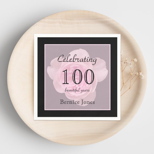 100th Birthday Party Rose Paper Napkins (Creator Uploaded)