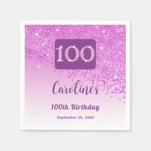 100th Birthday Party Sparkling Pink Glitter Napkin