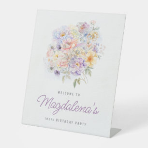100th Birthday Party Spring Flower Bouquet Welcome Pedestal Sign
