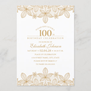 100th Birthday Party Unique Golden Lace Invitation