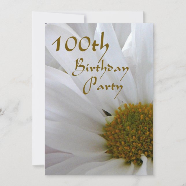 100th Birthday Party-White Daisy Invitation (Front)