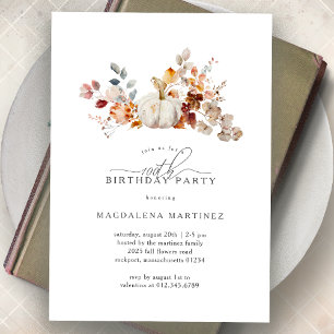 100th Birthday Party White Pumpkin Fall Flowers Invitation