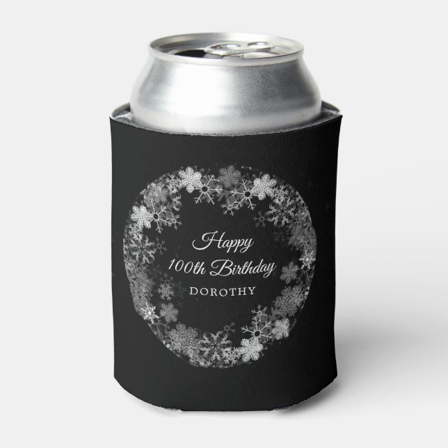 100th Birthday Party Winter Wonderland Can Cooler (Can Front)