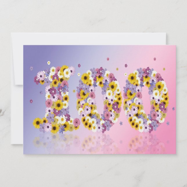 100th Birthday party, with flowered letters Invitation (Front)