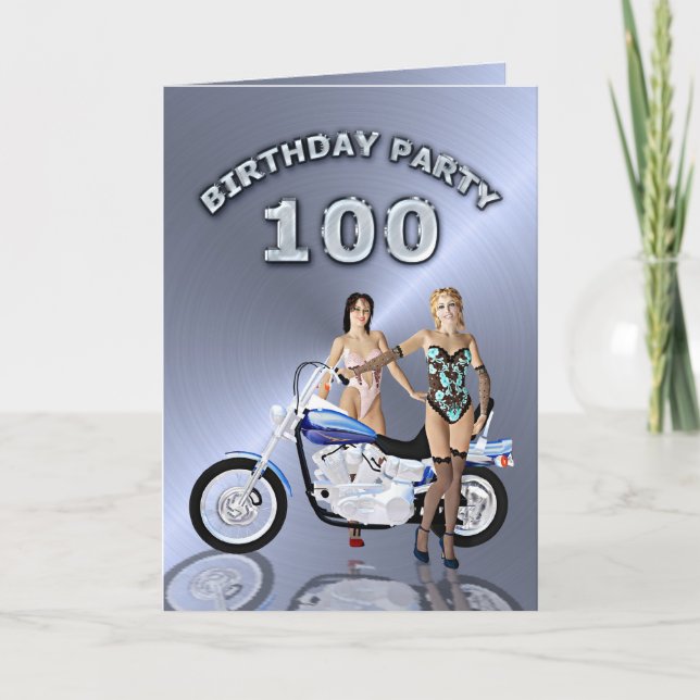 100th Birthday party with girls and motorbike Invitation (Front)