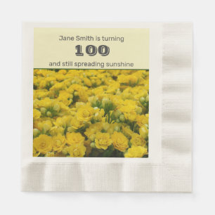 100th Birthday Party Yellow Flowers Celebration Napkin