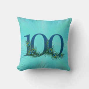 100th Birthday Peacock Feather Number Cushion