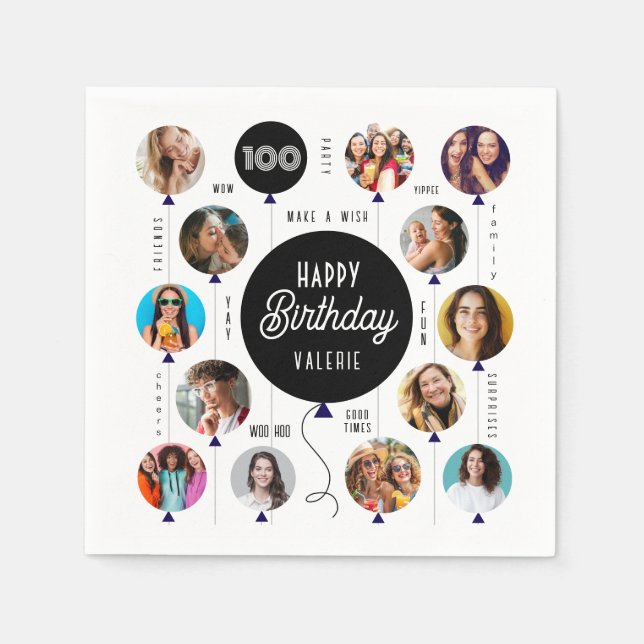 100th Birthday Photo Balloons Napkin (Front)