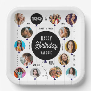 100th Birthday Photo Balloons Paper Plate
