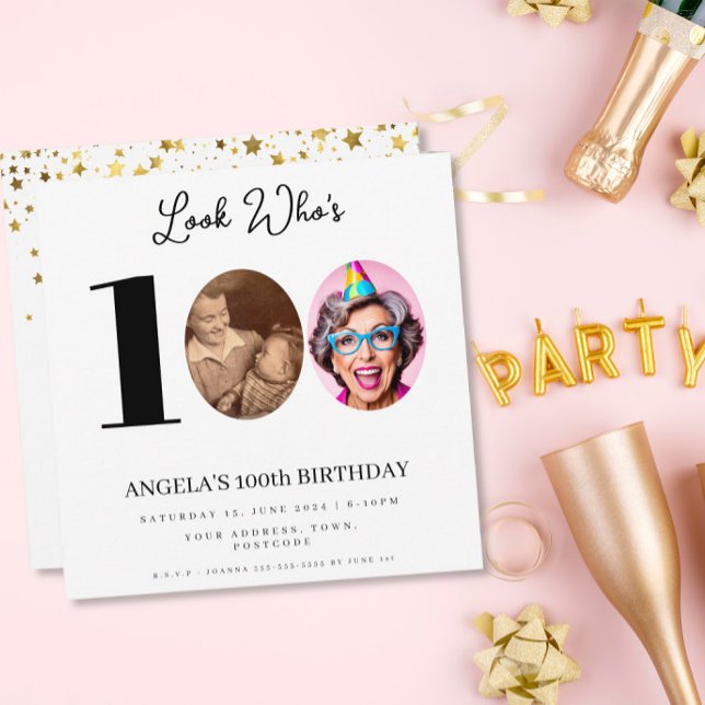 100th Birthday Photo Invitation | Number Collage (Creator Uploaded)