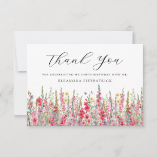 100th Birthday Pink August Birth Flower Flat Thank You Card