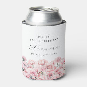 100th Birthday Pink Carnation January Birth Flower Can Cooler