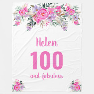 100th birthday pink floral fleece blanket