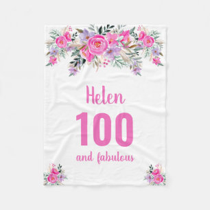 100th birthday pink floral fleece blanket