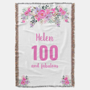 100th birthday pink floral  throw blanket