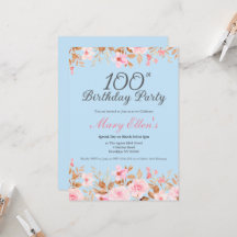 100th Birthday Pink Flower Elegant Floral Feminine