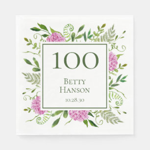 100th Birthday Pink Hydrangeas Napkin
