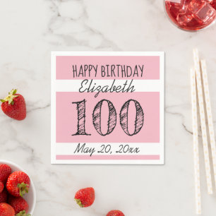 100th Birthday PINK Personalised Paper Napkins