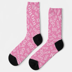 100th Birthday Pink/White Random Number Pattern Socks