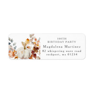 100th Birthday Pumpkin Fall Flower Return Address