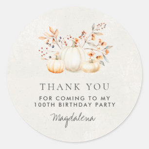 100th Birthday Pumpkin Thank You Favour Classic Round Sticker