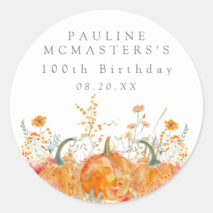 100th Birthday Pumpkin Wildflower Custom Favour Classic Round Sticker
