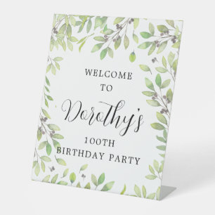 100th Birthday Purple Botanical Welcome Pedestal Sign