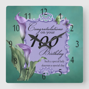 100th Birthday Purple Lily Clock