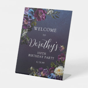 100th Birthday Purple Moody Flower Custom Welcome  Pedestal Sign