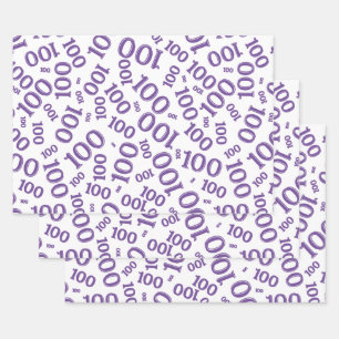 100th Birthday  Purple Number Pattern 100 Wrapping Paper Sheet