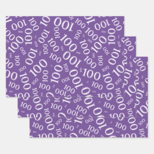 100th Birthday Purple Number Pattern 100 Wrapping Paper Sheet