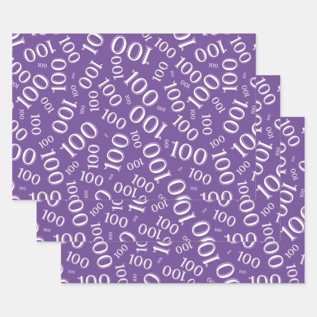 100th Birthday  Purple Number Pattern 100   Wrapping Paper Sheet (Set)