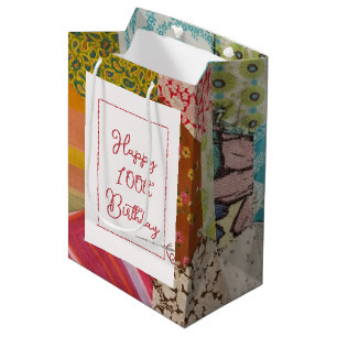 100th Birthday Quilt Pattern with Needle Medium Gift Bag