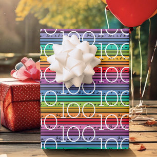 100th Birthday Rainbow Stripes Wrapping Paper Sheet