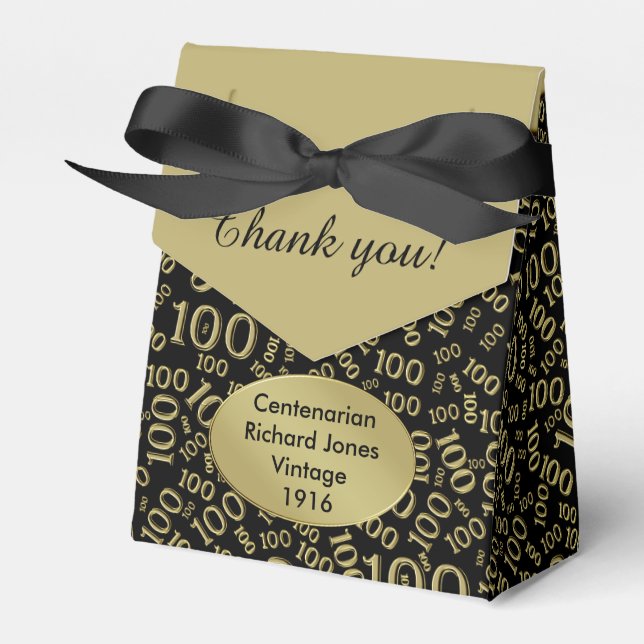 100th Birthday Random Number Pattern Black/Gold Favour Box (Front Side)