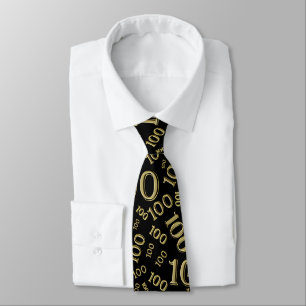 100th Birthday Random Number Pattern Black/Gold Tie