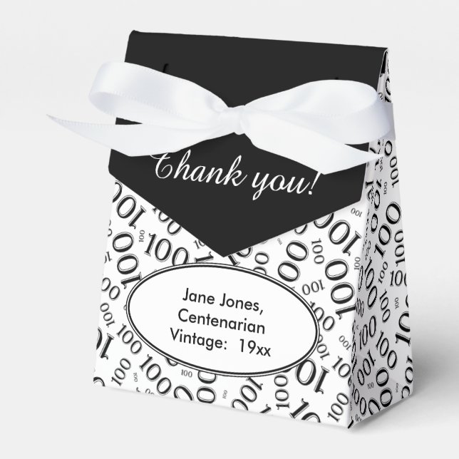 100th Birthday Random Number Pattern Black/White Favour Box (Front Side)