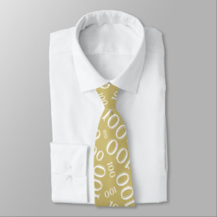 100th Birthday Random Number Pattern Gold/White Tie