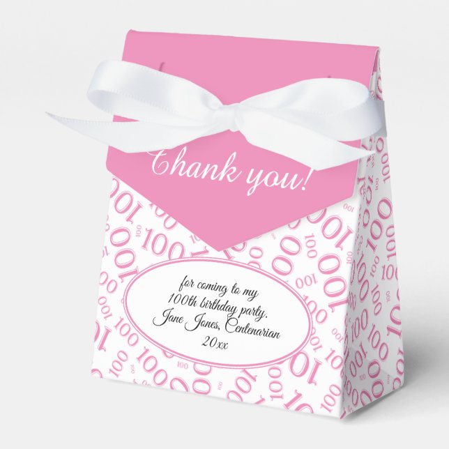100th Birthday Random Number Pattern Pink/White Favour Box (Front Side)