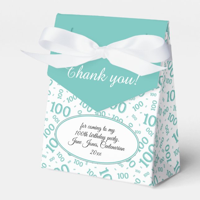 100th Birthday Random Number Pattern Teal/White Favour Box (Front Side)