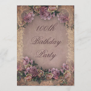 100th Birthday Romantic Vintage Roses and Lace Invitation