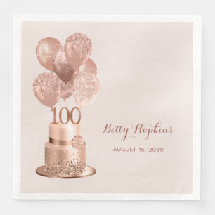100th Birthday Rose Gold Cake Napkin