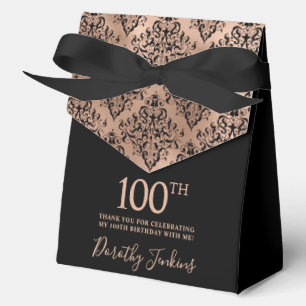 100th Birthday Rose Gold Damask Thank You Favour Box