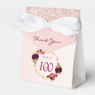 100th Birthday rose gold glitter drips name Favour Box