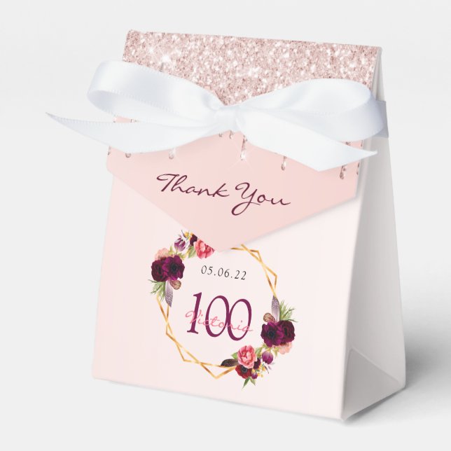 100th Birthday rose gold glitter drips name Favour Box (Front Side)